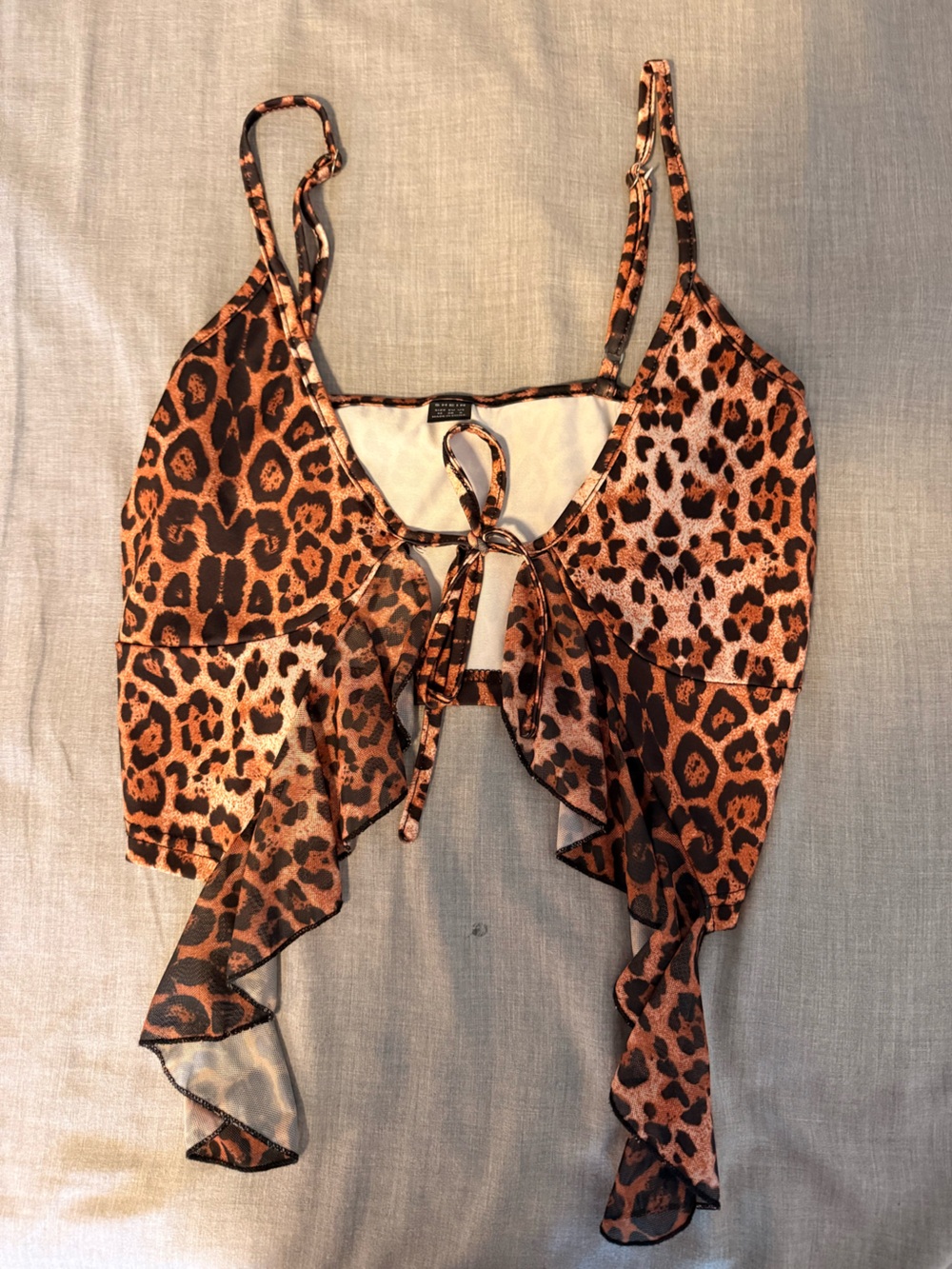 SHEIN Brown Leopard-Print Top with Front Tie